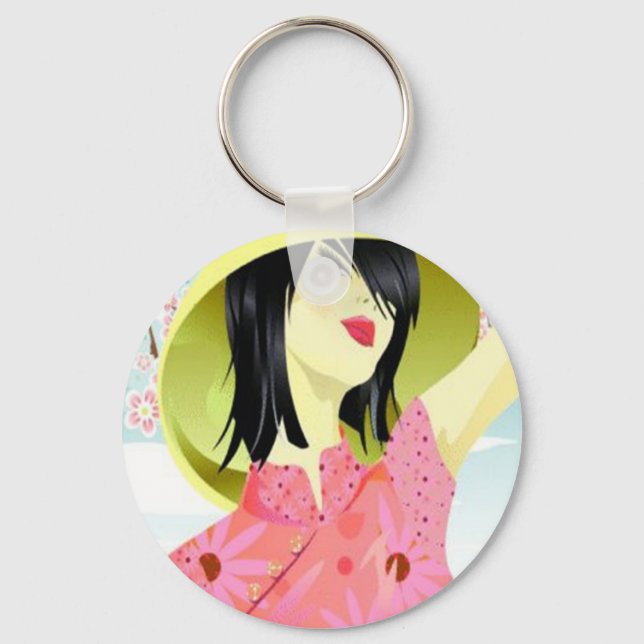 Asian Woman Chain Key Ring (Front)