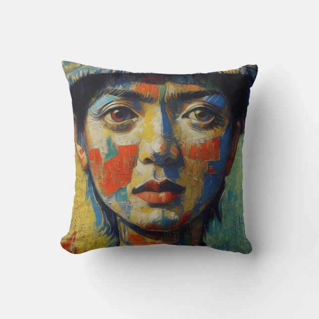Asian Woman Portrait Painting Cushion (Front)