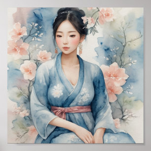 Asian woman watercolor Poster