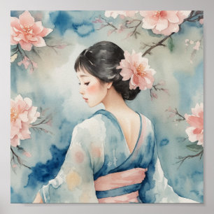 Asian woman watercolor Poster