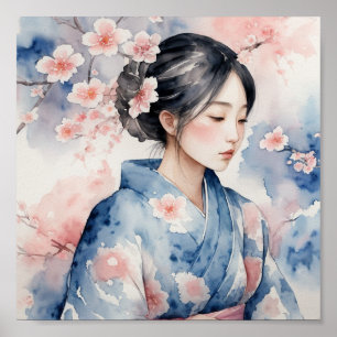 Asian woman watercolor poster