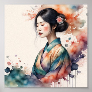 Asian woman watercolor Poster