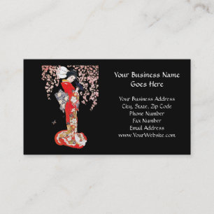 Asian Woman with Cherry Blossom Night Business Card
