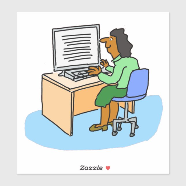 Asian woman working at a computer sticker (Sheet)