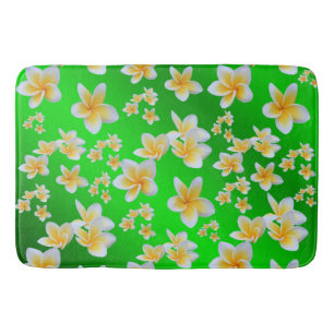 asian, yellow, white, bloom, bright, gold, floral bath mat