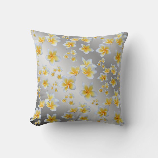 asian, yellow, white, bloom, bright, gold, floral cushion (Front)