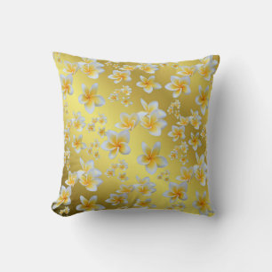 asian, yellow, white, bloom, bright, gold, floral cushion