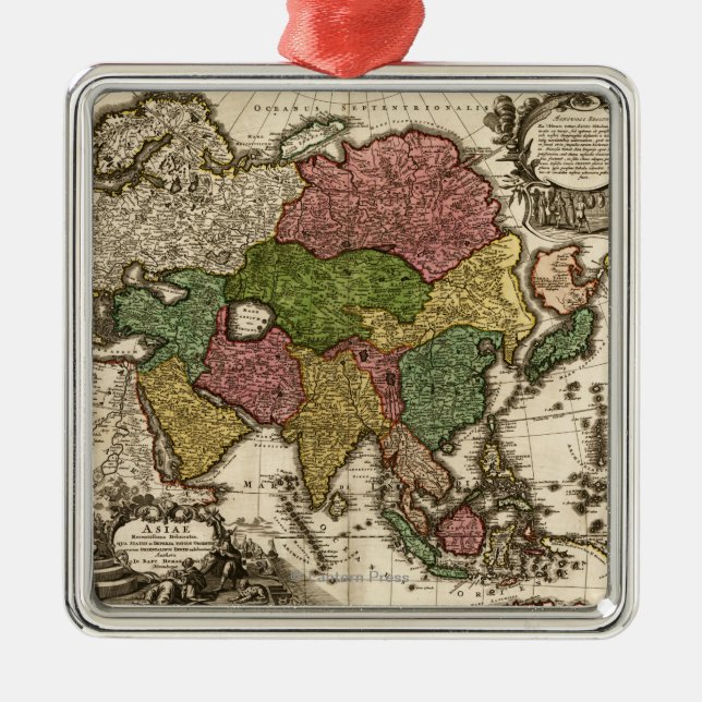 AsiaPanoramic MapAsia 5 Metal Tree Decoration (Front)