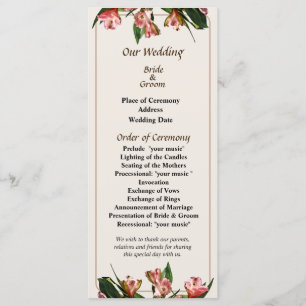 Asiatic Lilies and Leaves Wedding Program Programme
