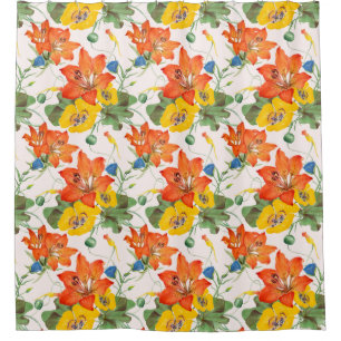 Asiatic lilies tulips morning glories pattern shower curtain