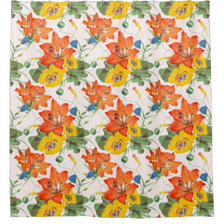 Asiatic lilies tulips morning glories pattern shower curtain