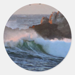 Asilomar Beach Wave Big Sur California Painted Classic Round Sticker