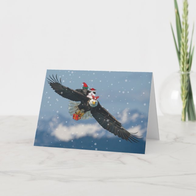 Asio and Otis riding an Eagle Holiday Card (Front)