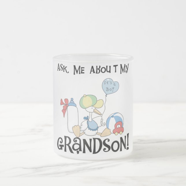 Ask About My Grandson Tshirts and Gifts Frosted Glass Coffee Mug (Center)