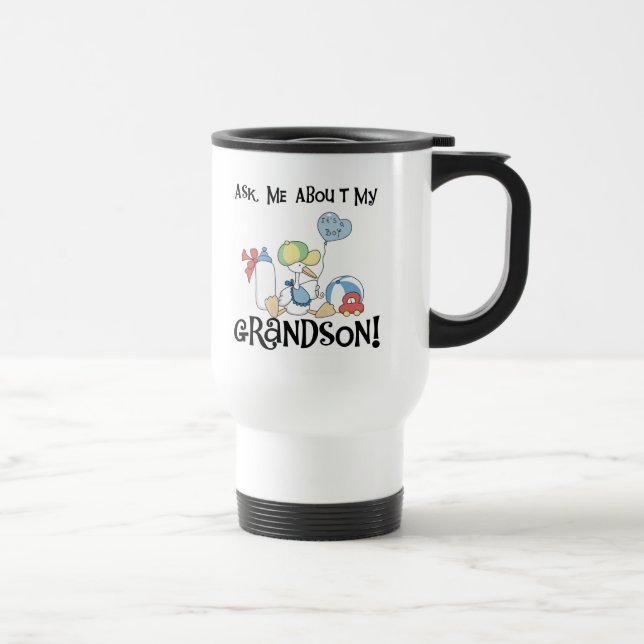 Ask About My Grandson Tshirts and Gifts Travel Mug (Right)