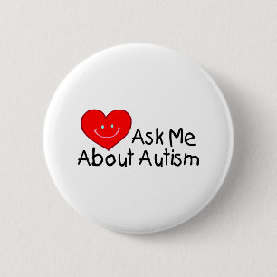 Ask Me About Autism (Heart) 6 Cm Round Badge