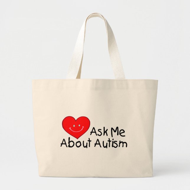 Ask Me About Autism (Heart) Large Tote Bag (Front)