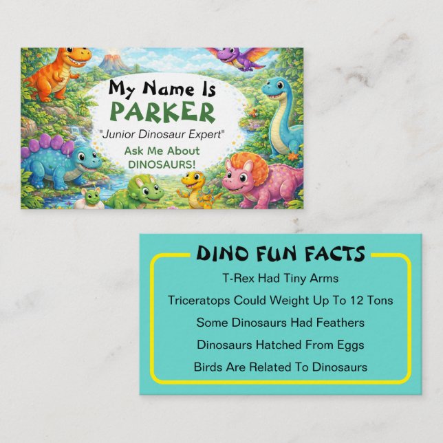 Ask Me About Dinosaurs Kids Personal Calling Card (Front/Back)