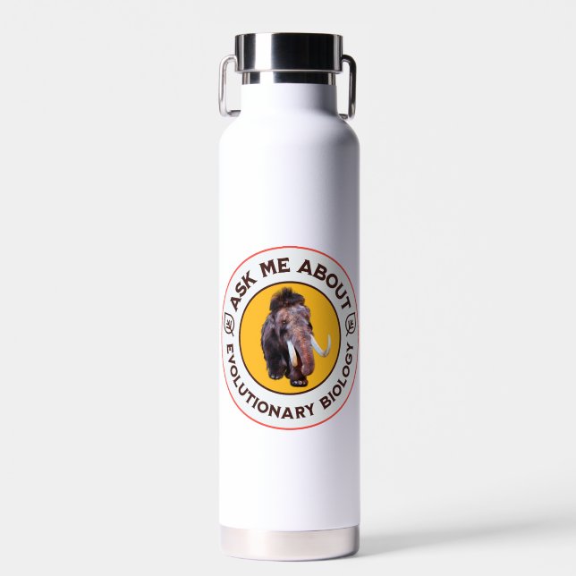 Ask Me About Evolutionary Biology Woolly Mammoth Water Bottle (Front)