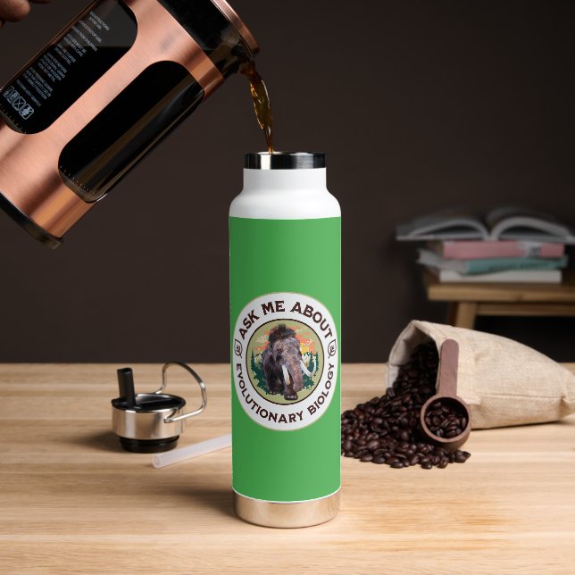 Ask Me About Evolutionary Biology Woolly Mammoth Water Bottle (Coffee)