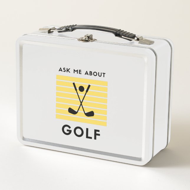 Ask me about golf golfing golfer metal lunch box (Front)