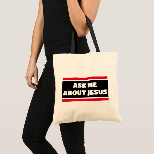 Ask Me About Jesus Evangelism Tote Bag (Front (Product))