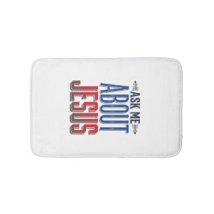 Ask Me About Jesus Vintage Christian Shirt Design Bath Mat