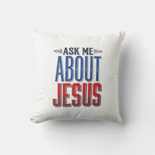Ask Me About Jesus Vintage Christian Shirt Design Cushion