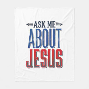 Ask Me About Jesus Vintage Christian Shirt Design Fleece Blanket