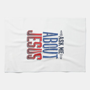 Ask Me About Jesus Vintage Christian Shirt Design  Tea Towel