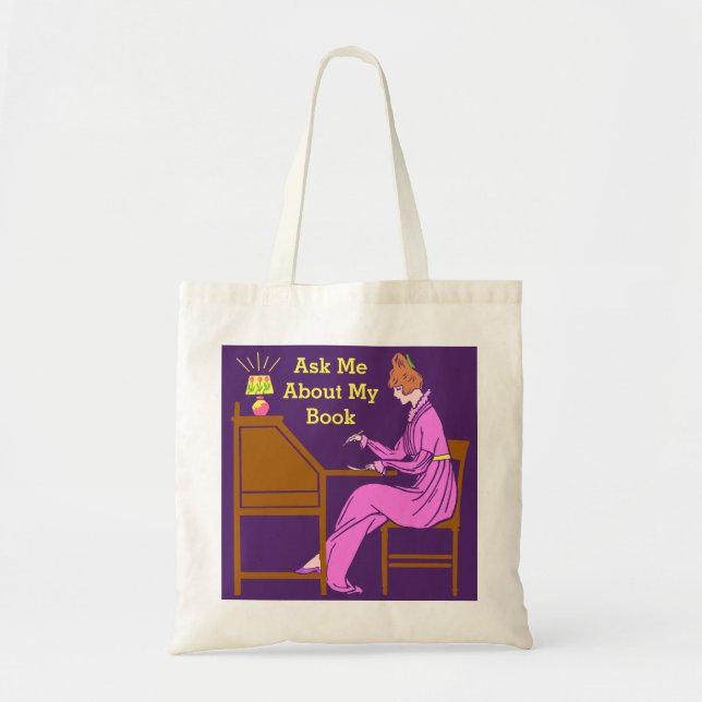 Ask Me About My Book Art Deco Lady Author Tote Bag (Front)