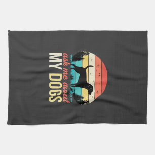 Ask Me About My Dogs Retro Sunset_1 Tea Towel