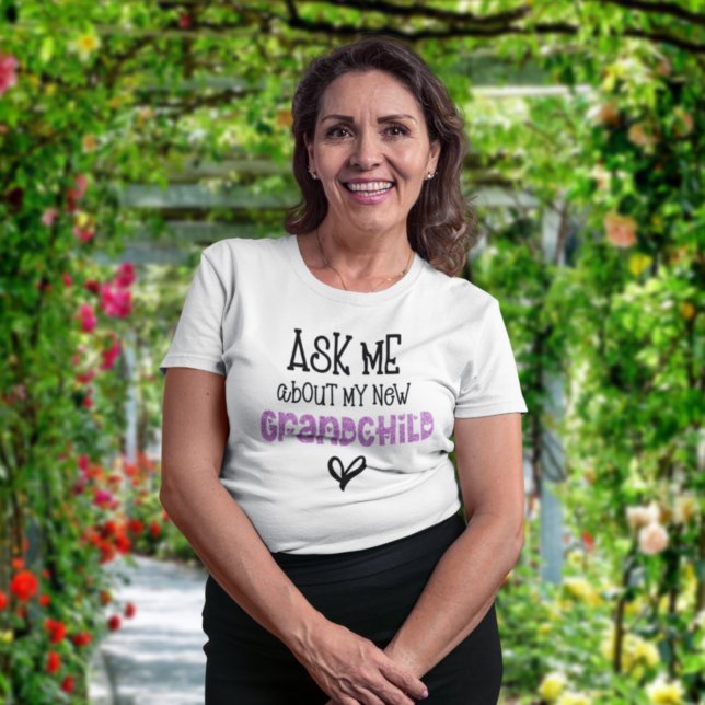 Ask Me About My New Grandchild Pink Faux Glitter T-Shirt (Creator Uploaded)