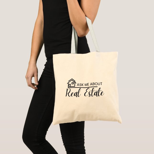 ask me about real estate Shirt Realtor Marketing Tote Bag (Front (Product))