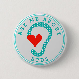 Ask me about SCDS (Red Heart and Aqua) Button