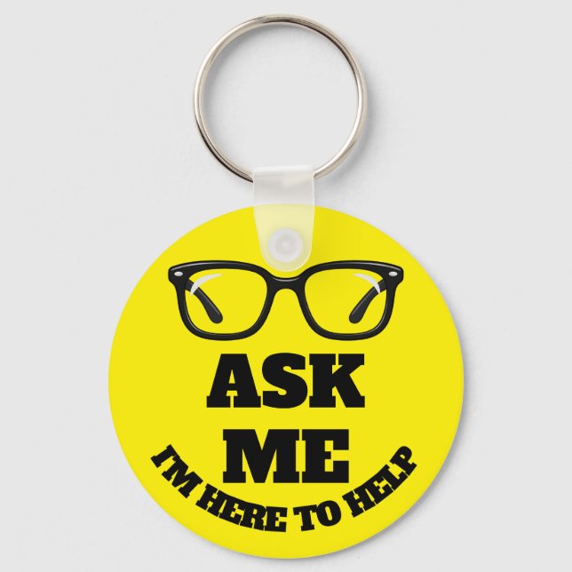 Ask Me Conference Button–Networking & Event Badge Key Ring (Front)