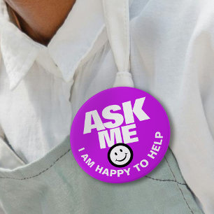 Ask me I am happy to help purple button