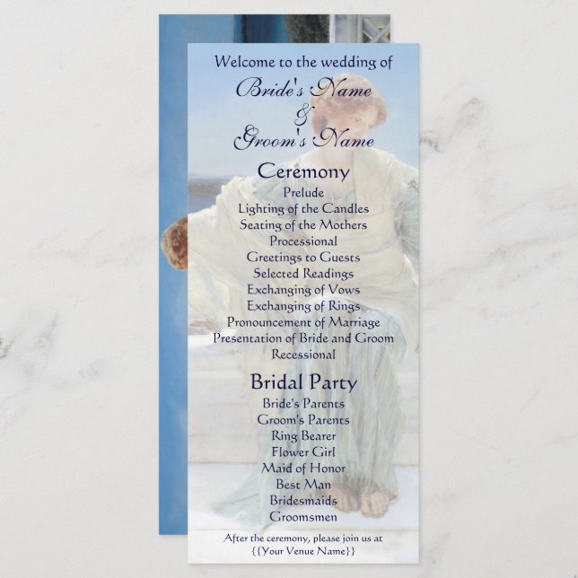 Ask Me No More by Alma Tadema Wedding Programme (Front/Back)