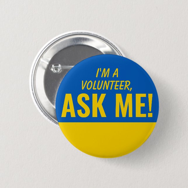 Ask Me Yellow Blue Ukraine Volunteer Badge Pinback (Front & Back)