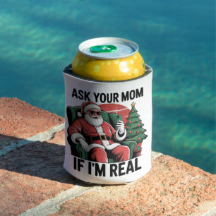 Ask Your Mom Funny Santa Snarky Retro Xmas Can Cooler