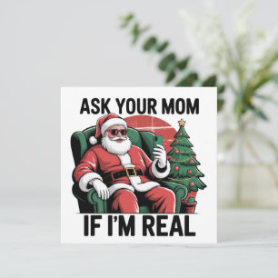 Ask Your Mom Funny Santa Snarky Retro Xmas Holiday Card