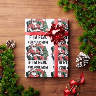 Ask Your Mum Funny Santa Snarky Retro Xmas Wrapping Paper
