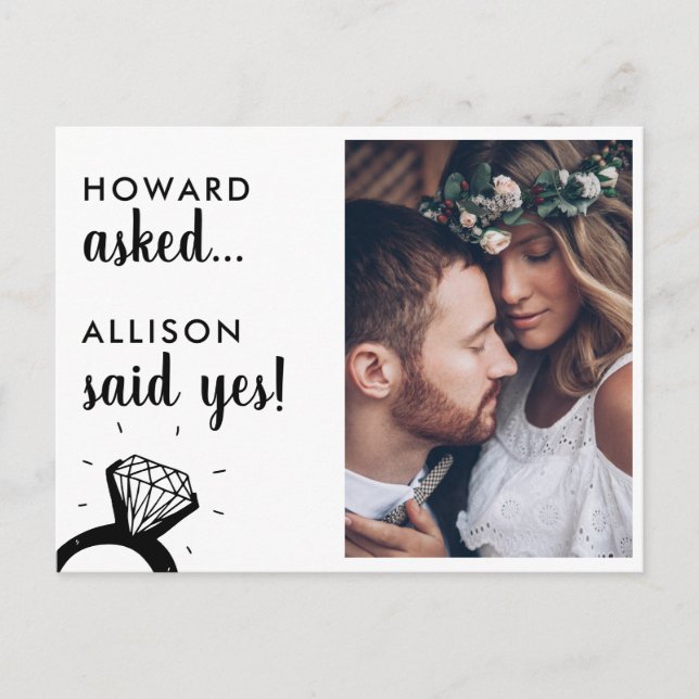  Asked Said Yes Name Engaged RIng Photo Engagement Announcement Postcard (Front)