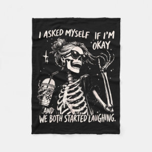 Asked Sarcastic If Skeleton Coffee Graphic Fleece Blanket