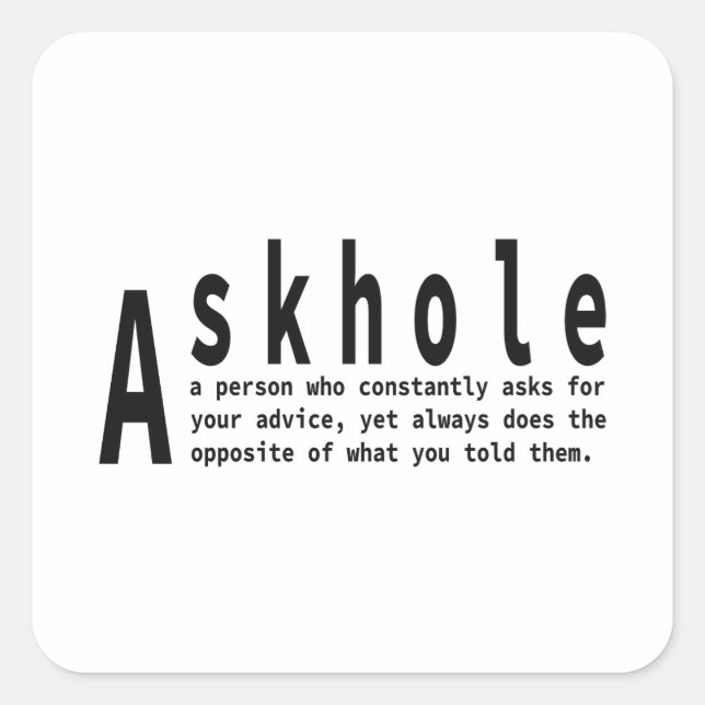 Askholes - Sarcastic Dictionary Definition Square Sticker (Front)