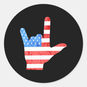 Asl 4th July American Sign Languages Deaf Awarenes Classic Round Sticker