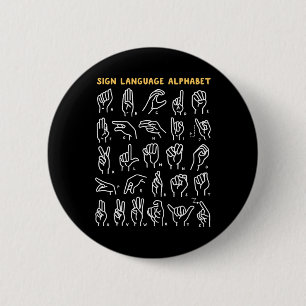 Asl Abc American Sign Language Alphabet Retro Deaf 6 Cm Round Badge