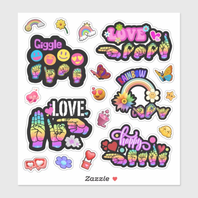 ASL Affirmation Stickers – Love, Laugh, Celebrate (Sheet)