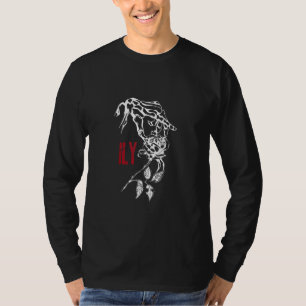 Asl American Sign I Love You Ily Skeleton Hand Hol T-Shirt