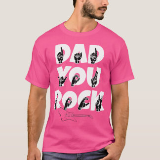 Asl American Sign Language Dad You Rock Guitar T-Shirt